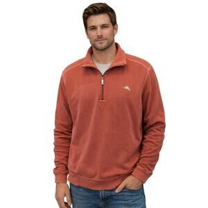 Tommy bahama relax sz L large 1/4 zip popover sweater coral orange winter preppy